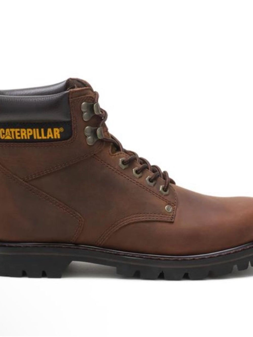 Men’s Caterpillar Brown Leather Lace-Up Work Boot with Black Collar Size 7